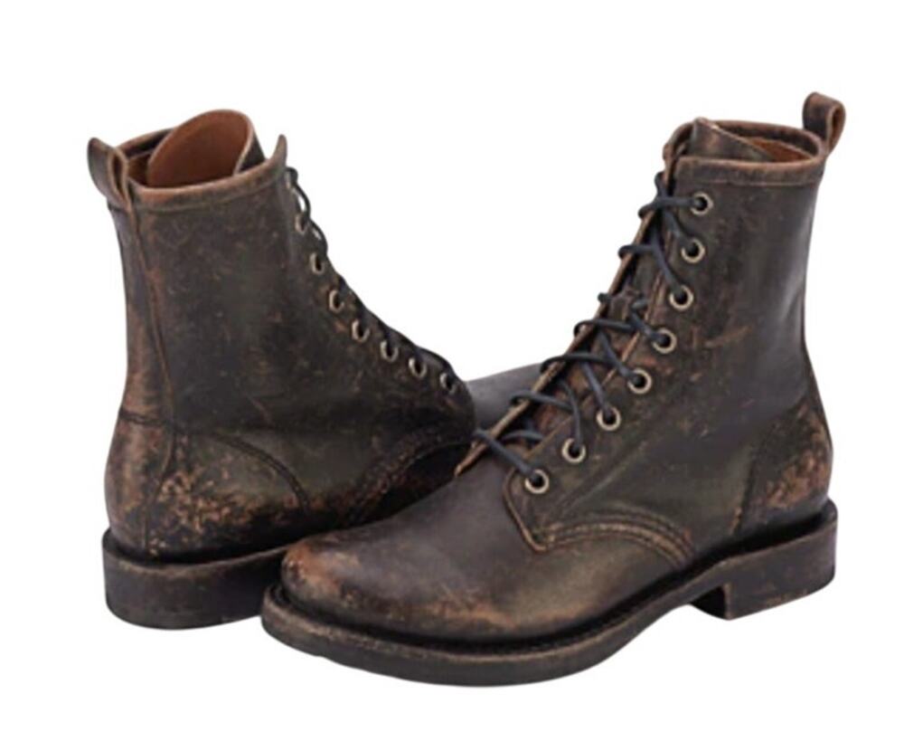 FRYE Womens Veronica Combat Boot US 7B EU 37.5 Antiqued Black Leather NIB